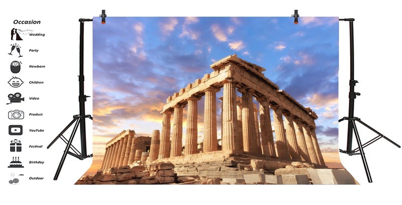 LFEEY 10x8ft Sunset Greece Parthenon Photo Backdrop Historical Building Famous Palace Ancient Athens Acropolis Temple Column Photography Background Photo Studio Props - Image 3